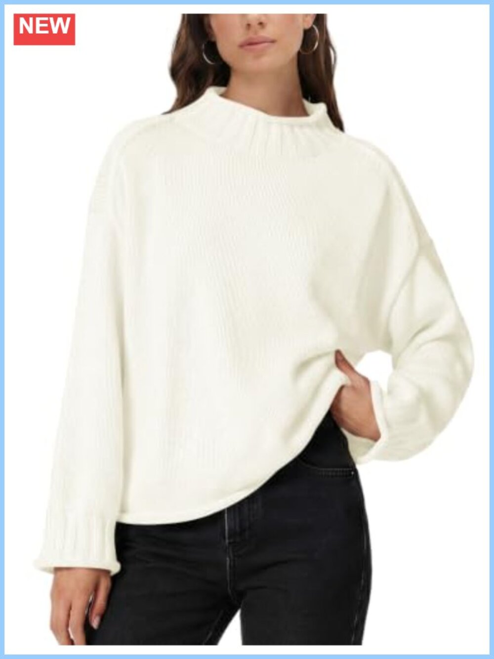 LOMON Womens Oversized Sweater Mock Neck Ribbed Knit Pullover Fall Winter